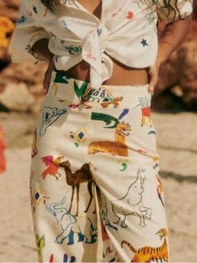 Sézane x G.Kero collab/ Jensen Trouser colorful animal print Cotton/Linen 34 S
